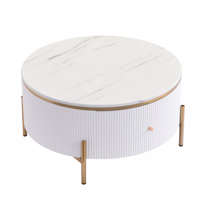 Nelson 31.5\" Modern Round Coffee Table With 2 Storage Drawers - White 