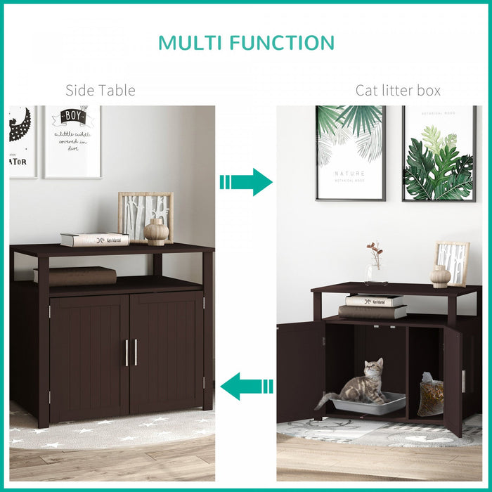 Pawhut Litter Box Enclosure Cat Washroom Kitten House Furniture Nightstand End Table Hideaway Cabine