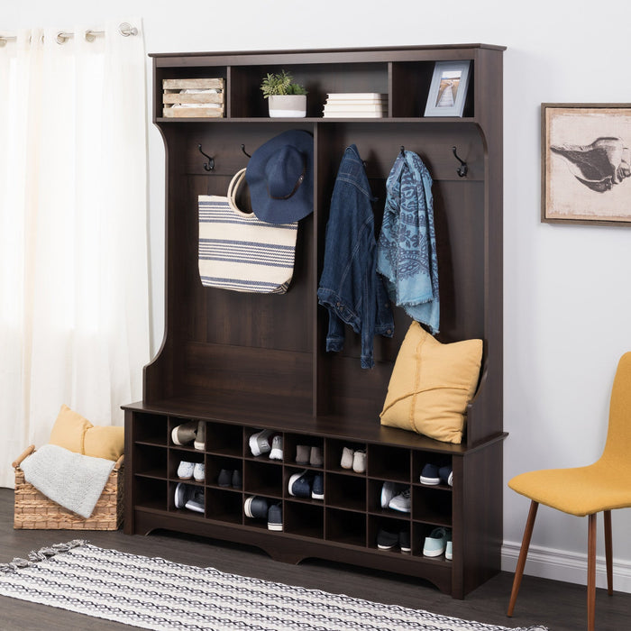 Hall Tree with 24 Shoe Cubbies - Espresso
