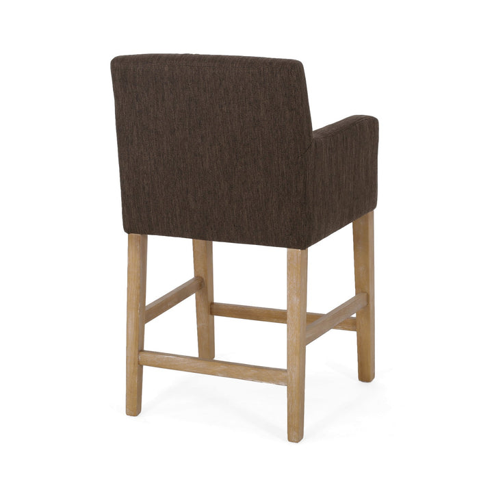 Gabrielle 26\" Seat Height Counter Stools Set Of 2 With Upholstered Fabric And Solid Wood Legs - Brown 