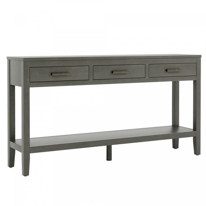 Emma 59.1'' Farmhouse Entryway Table with Drawers and Open Shelf,Grey Sofa Table  