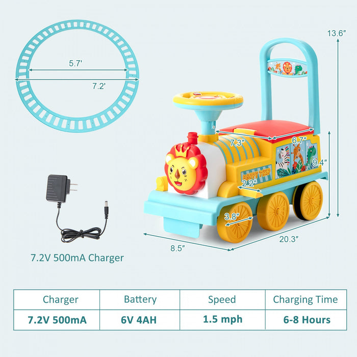 6v Electric Kids Ride On Train Motorized Train Toy W/ Track & 6 Wheels Blue