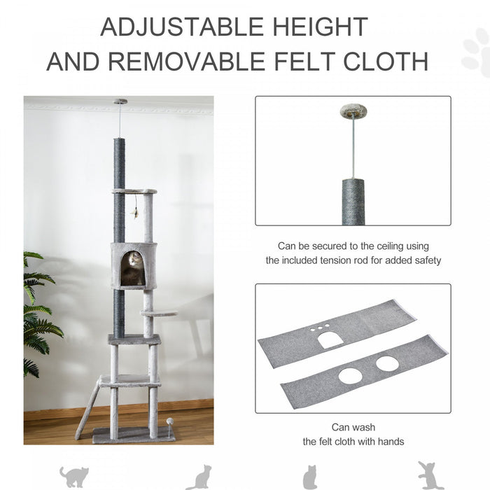 Pawhut 89\"-100\" Floor To Ceiling Cat Tree 6-tier Cat Climbing Tower Adjustable High With Scratching 