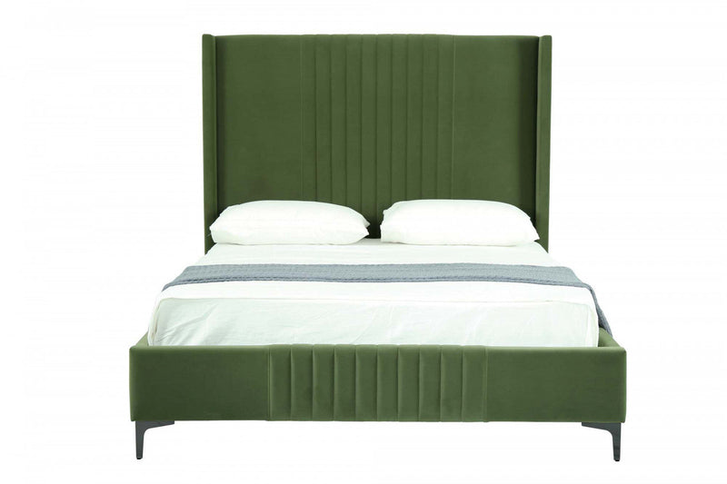 Promenade Mid-Century Modern Upholstered Velvet Queen Bed in Moss Green 