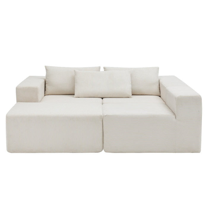Paula Free Combination Compressed Sectional Sofas With Corduroy Fabric, pillow Back - Beige 