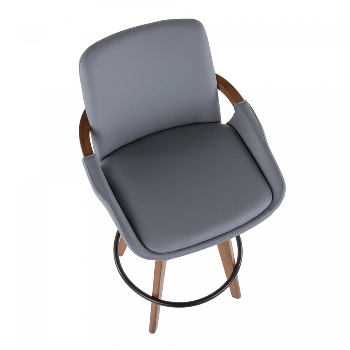 LumiSource Cosmo Faux Leather Mid-Century Modern Counter-Height Stool - Walnut/Grey