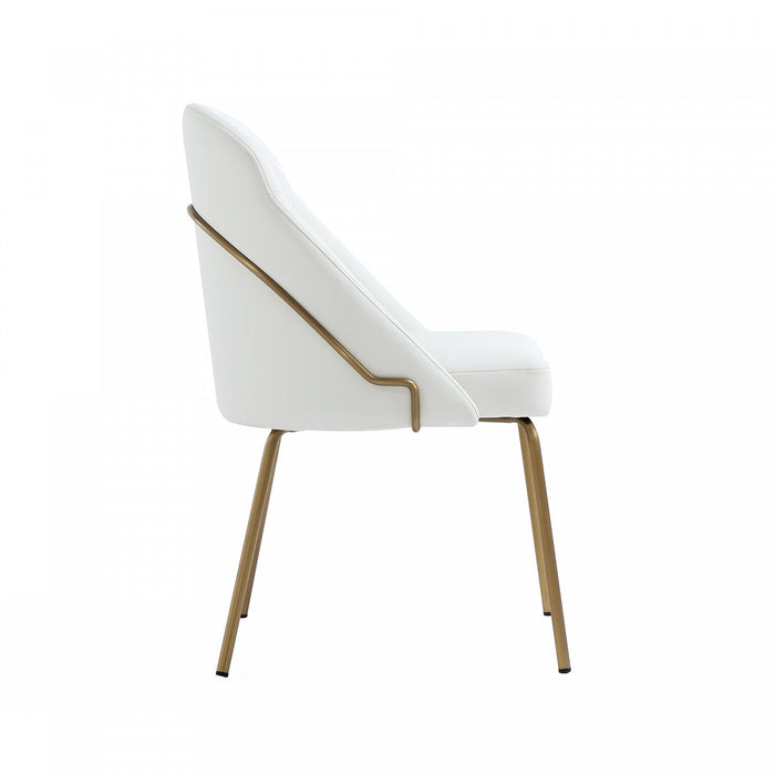 Gracie Modern Metal Vegan Leather Dining Chair in White and Gold 