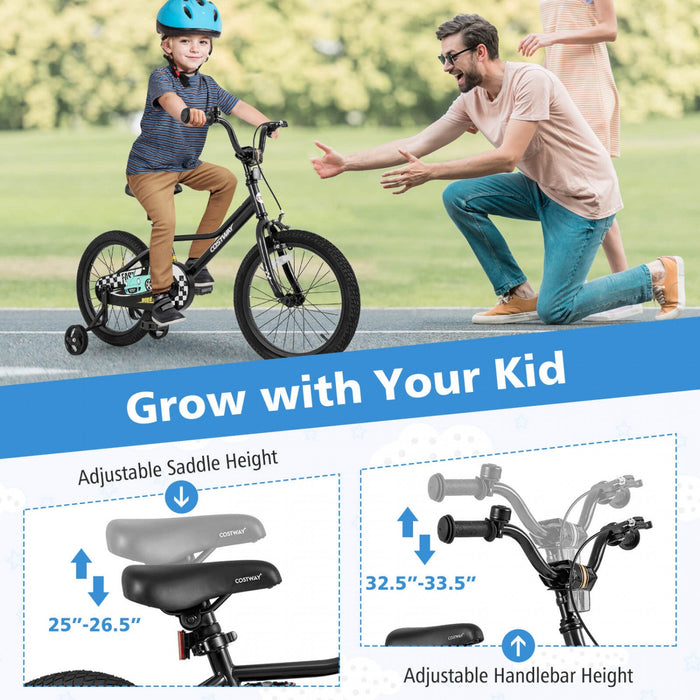 Costway 18" Kids Training Bike With Removable Training Wheels Pneumatic Tires Black