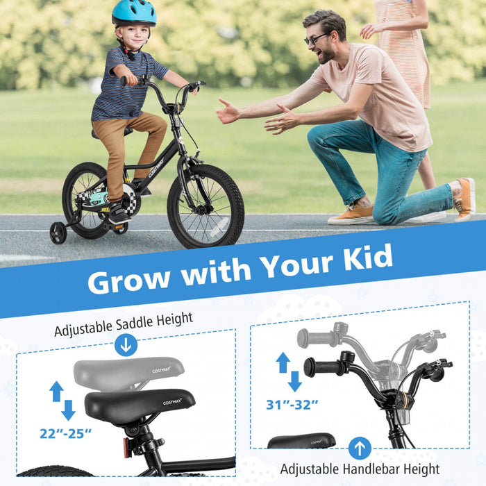 Costway 16" Kids Training Bike With Removable Training Wheels Pneumatic Tires Black