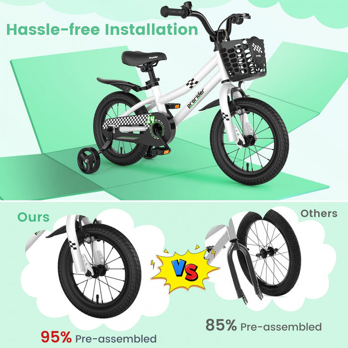 Costway 14" Kid's Bike With Removable Training Wheels & Basket For 3-5 Years Old White