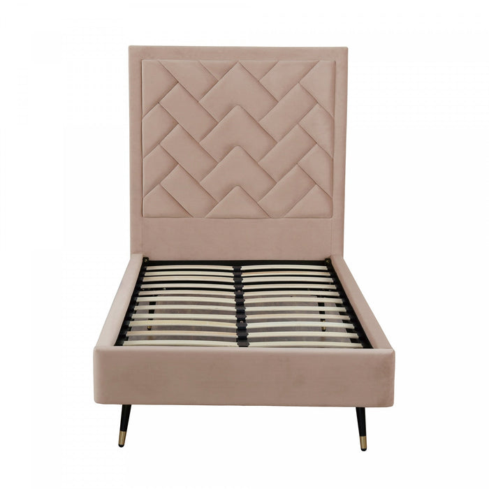 Crosby Modern Upholstered Velvet Twin Bed in Nude 