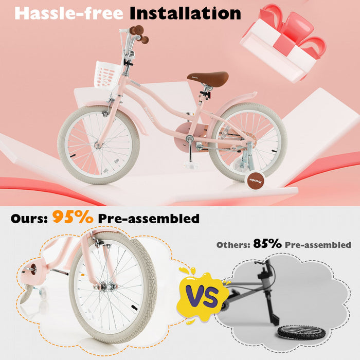 Costway 18" Kids Bike Toddler Bicycle With Training Wheel Kickstand For 4-8 Years Old Pink