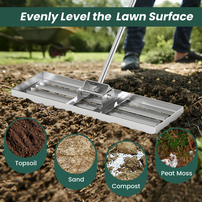 Costway Lawn Leveling Rake 30" X 10" Heavy Duty Level Lawn Tool For Garden Backyard/lawn Silver