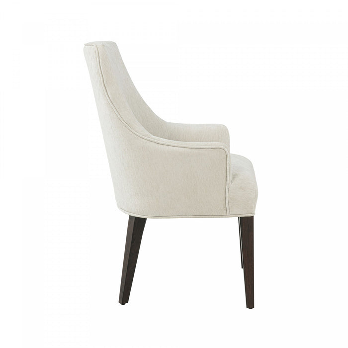 Beever Modern Chenille Wood Armchair in Cream - Set of 2 Dining Chair 