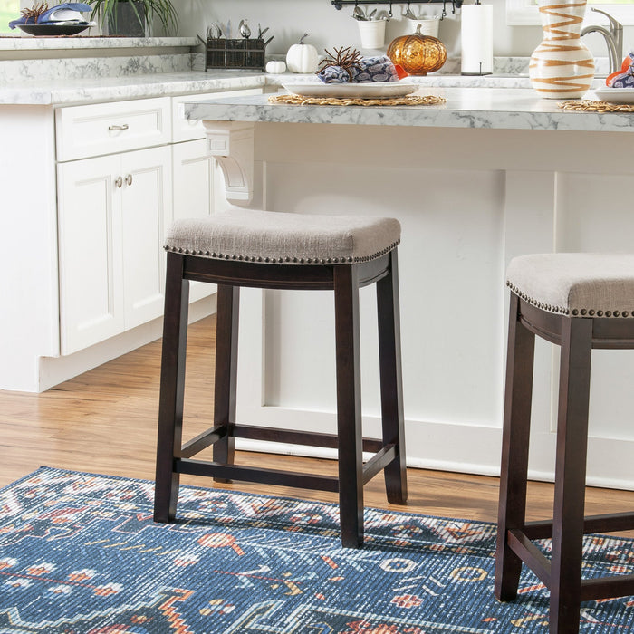 Claridge Linen-Look Fabric Backless Counter-Height Stool - Dark Walnut