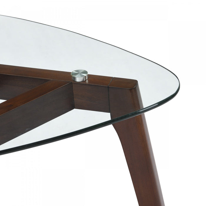 Nick Glass Top End Table With Solid Wood Base - Walnut 