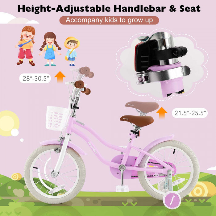 Costway 16" Kids Bike Toddler Adjustable Bicycle With Training Wheel For 4-7 Years Old Girl