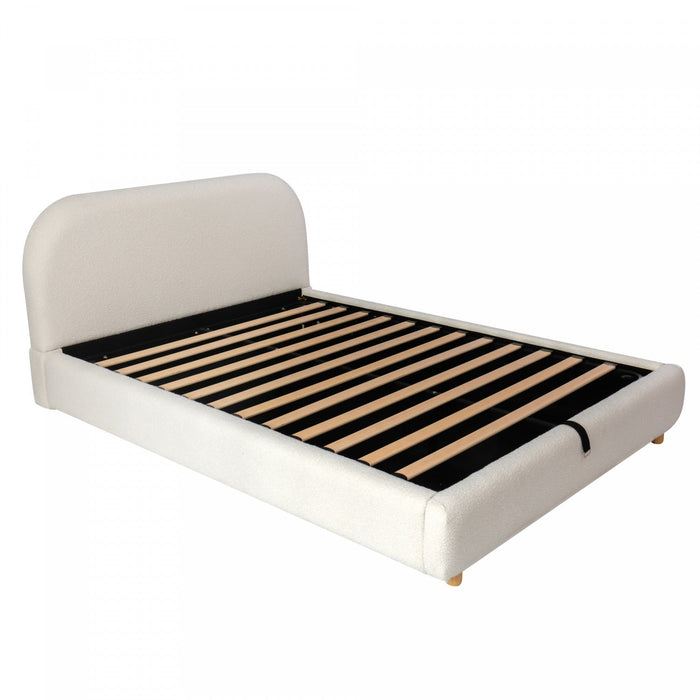 Laurel Ottoman Hydraulic Lift Storage Platform Bed with Boucle Upholstered and Hidden Under-White  
