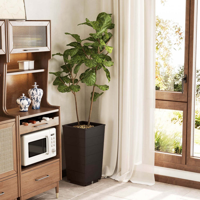 Costway 23" Tall Planter Set Of 2 For Indoor/ Outdoor Use Large Self-watering Plant Pot Brown