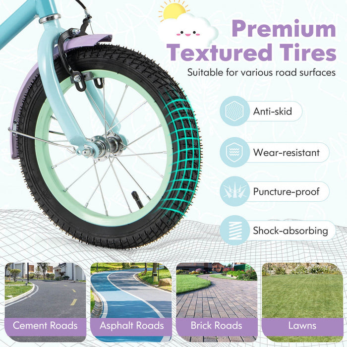 Costway 14" Kids Bike With Adjustable Saddle Handlebar Removable Training Wheels Handbrake Blue