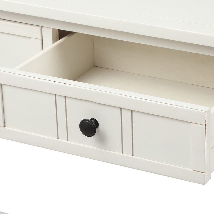 Jeremy Solid Wood Traditional Console Table With Drawers And Shelf - Ivory White 
