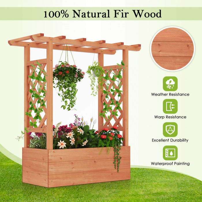 Costway 2 Pcs Raised Garden Bed With Trellis & Hanging Roof Drainage Elevated Planter Box