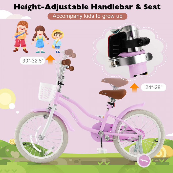 Costway 18" Kids Bike Toddler Bicycle Withtraining Wheel Kickstand For 4-8 Years Purple