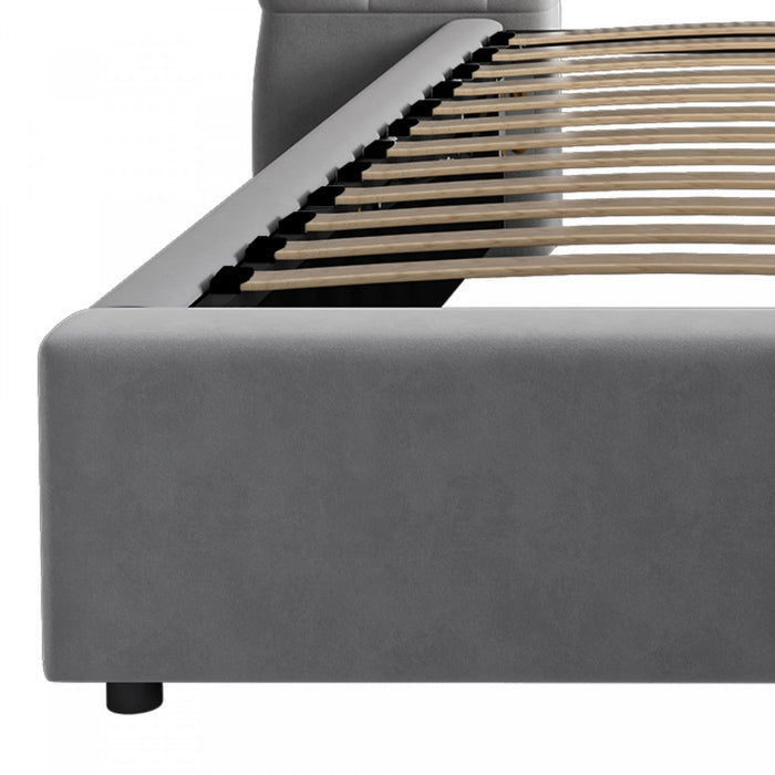 Malcolm Luxury Plush Velvet Upholstered Bed with Diamond Tufted Headboard and Reading Lights,King Size,Grey King Bed  