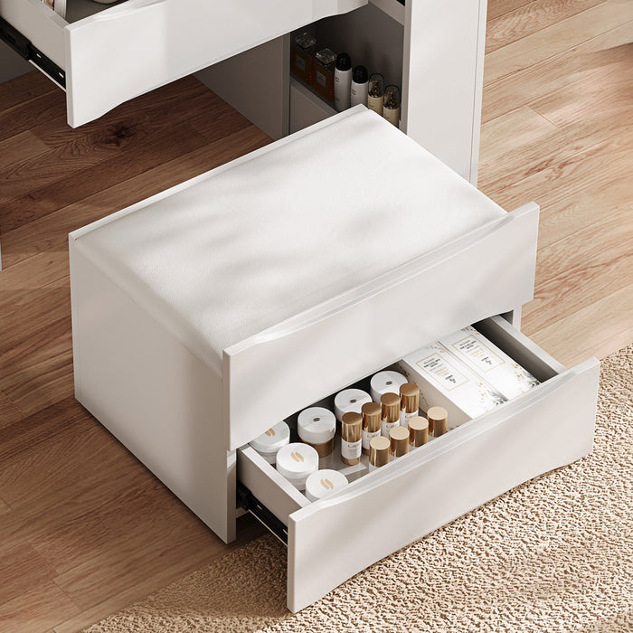 Sophia 3-in-1 Flip Mirror Vanity Table Set with LED Lights and Storage,White Mirror Cabinet  