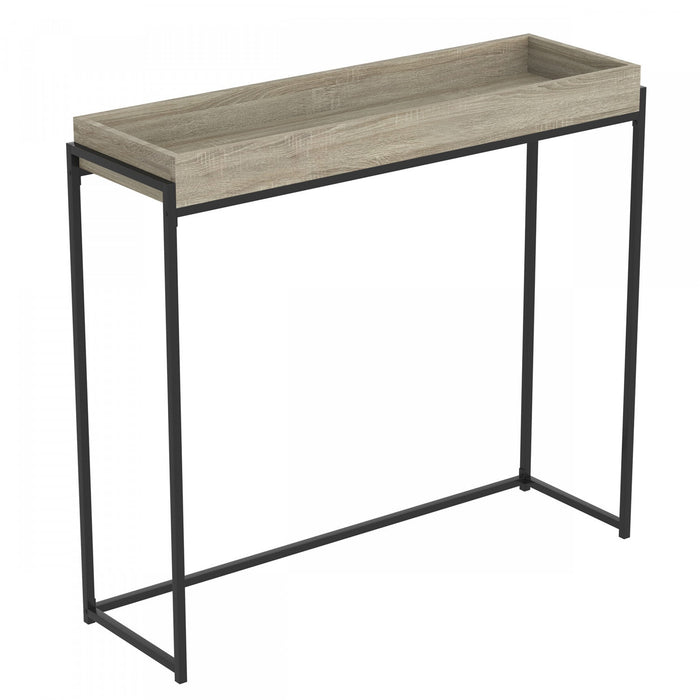 40” Modern Console Table With Sunkey Tray - Dark Taupe With Black Metal 