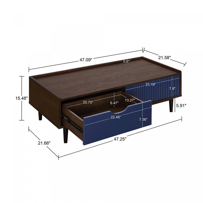 Duane Mid-Century Modern 2-Piece Coffee Table & End Table Set in Navy Blue 