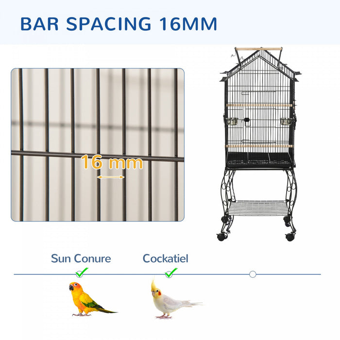 Pawhut Bird Cage 57 Inch Flight Cage For Cockatiel, Conure With Rolling Stand, Pull Out Tray, Storag