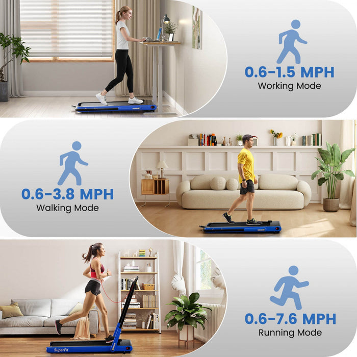 Superfit 3-in-1 Folding Treadmill With Smart Apps Remote Control Led Display And Speakers Blue