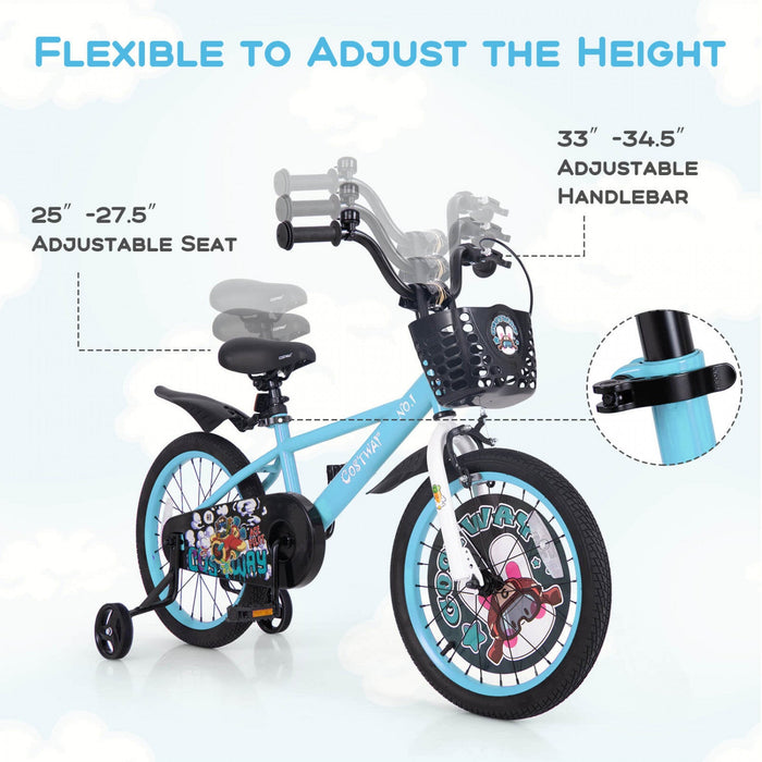 Costway 18" Kid's Bike For 4-8 With Height-adjustable Handlebar & Saddle Handbrake Blue