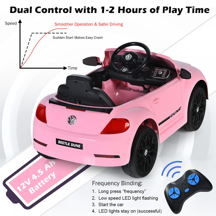 Costway 12v Kids Ride On Car Licensed Volkswagen Beetle W/ Remote Control & Music Pink