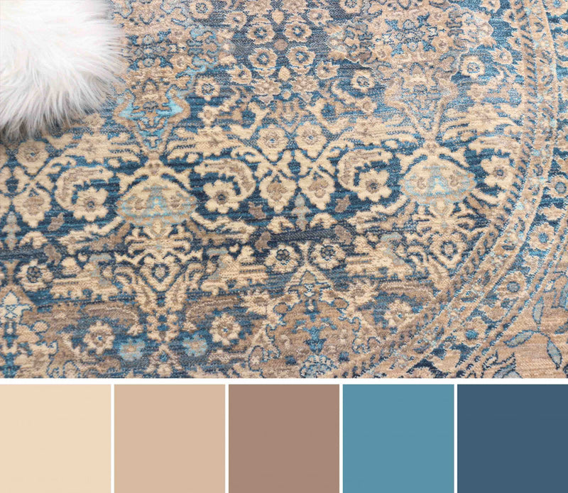 Ariana Traditional 5'0\" x 5'0\" Area Rug in Blue Indoor Area Rug 