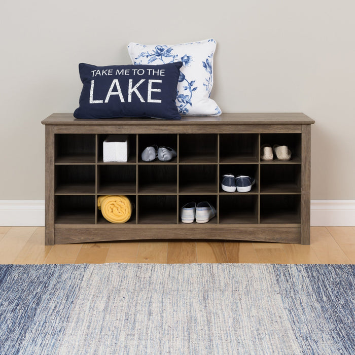 Eighteen Pair Shoe Storage Cubby Bench - Drifted Grey