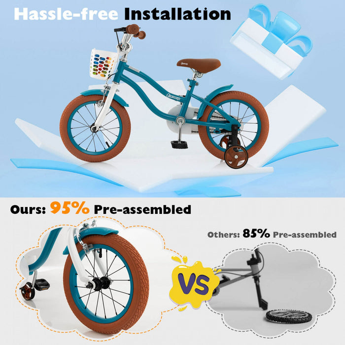 Costway 12" Kid's Bike With Removable Training Wheels & Basket For 3-4 Years Old Turquoise