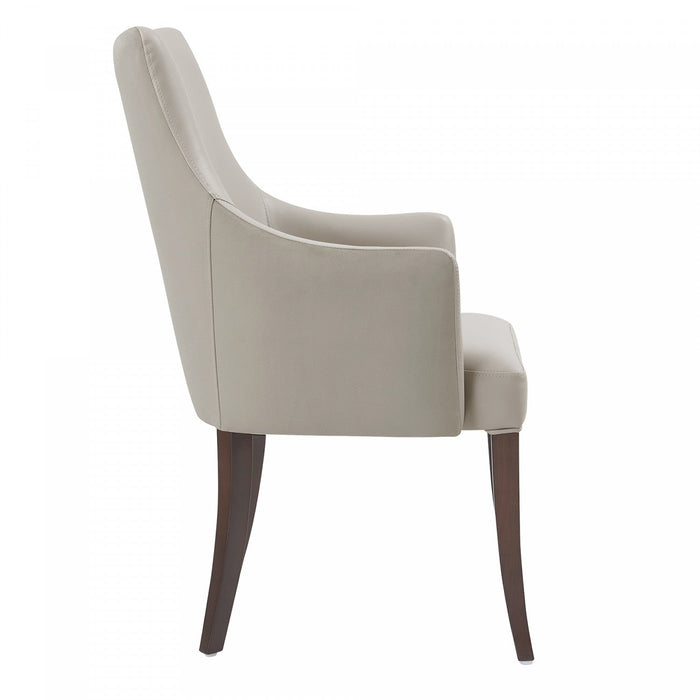 Connie Modern Wood Vegan Leather and Velvet Armchair in Light Gray 