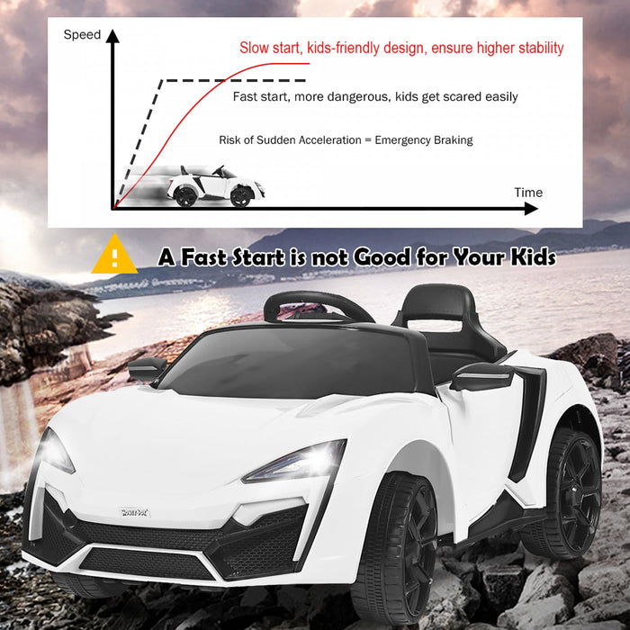 Costway 12v Kids Ride On Car 2.4g Rc Electric Vehicle W/ Lights Mp3 Openable Doors White