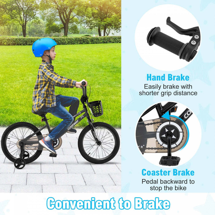Costway 16" Kid's Bike With Training Wheels Adjustable Handlebar & Seat Handbrake Black