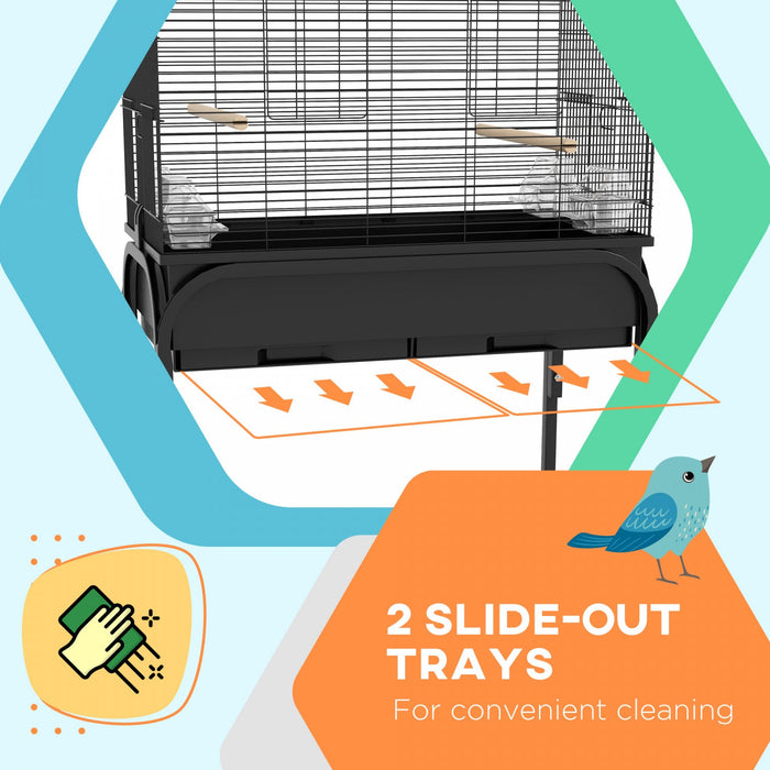 Pawhut 51\" Bird Cage For Budgies Canaries Finches Lovebirds Parakeets With Rolling Stand, Toys, Blac