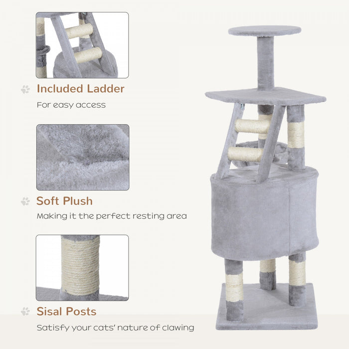 Pawhut 49\" Cat Tree With Hammock, Cat Condo Tower With Scratching Post For Indoor Cats, Grey