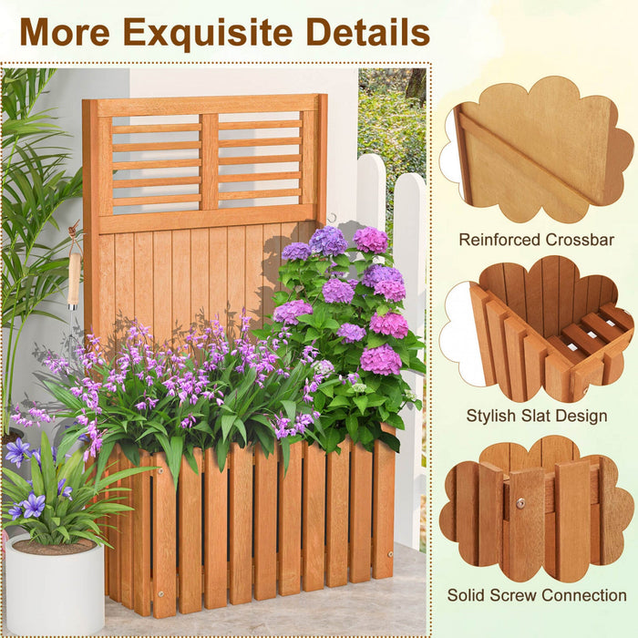 Costway Wooden Plant Stand Raised Garden Bed With Trellis & Planter Box Privacy Screen