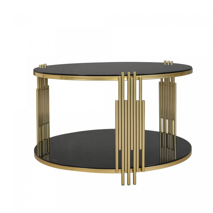 Nancy 31.5\" Round Mirror Coffee Table With Lower Shelf - Black 