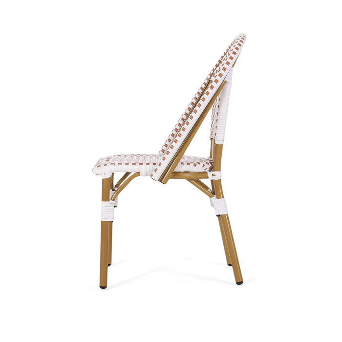 Julien Faux Ratten and Aluminum French Bistro Chairs, Set of 2 - White and Red 