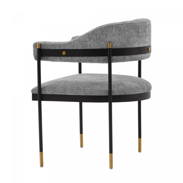 Lia Modern Metal Chenille Armchair in Gray - Set of 2 Dining Chair 