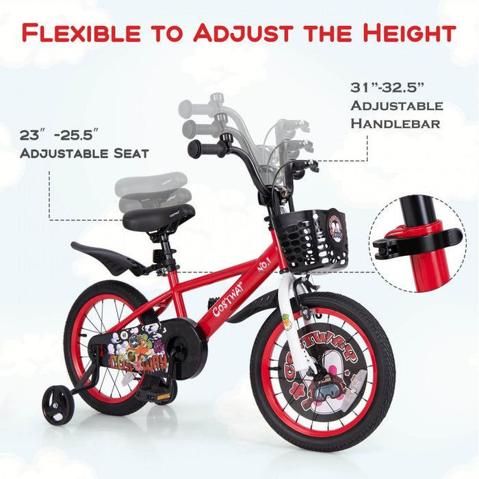 Costway 16" Kid's Bike For 4-7 With Height-adjustable Handlebar & Saddle Handbrake Red