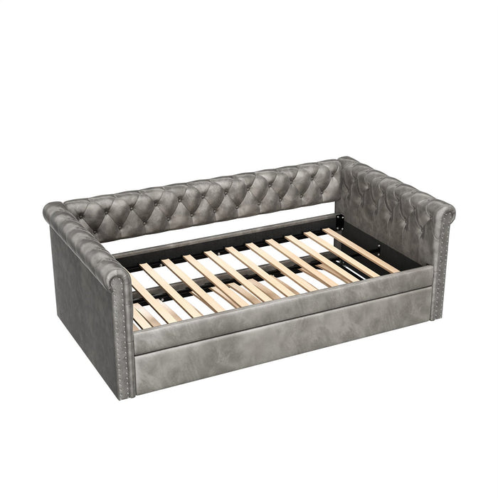 Sophia Tufted Design Upholstered Daybed with Trundle and Comfortable Backrest,Grey  