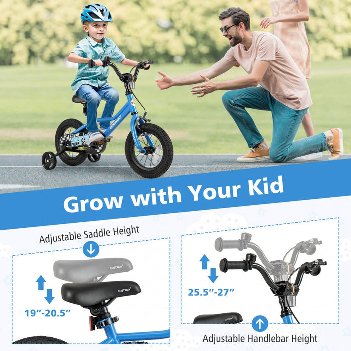 Costway 12" Kids Training Bike With Removable Training Wheels Pneumatic Tires Navy